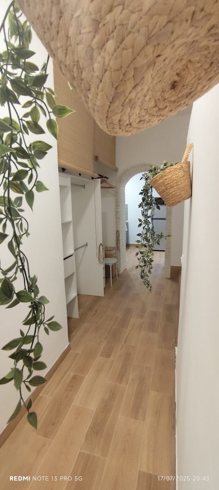 Pasillo interior con plantas decorativas